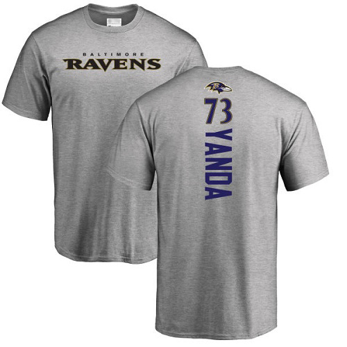 Men Baltimore Ravens Ash Marshal Yanda Backer NFL Football #73 T Shirt